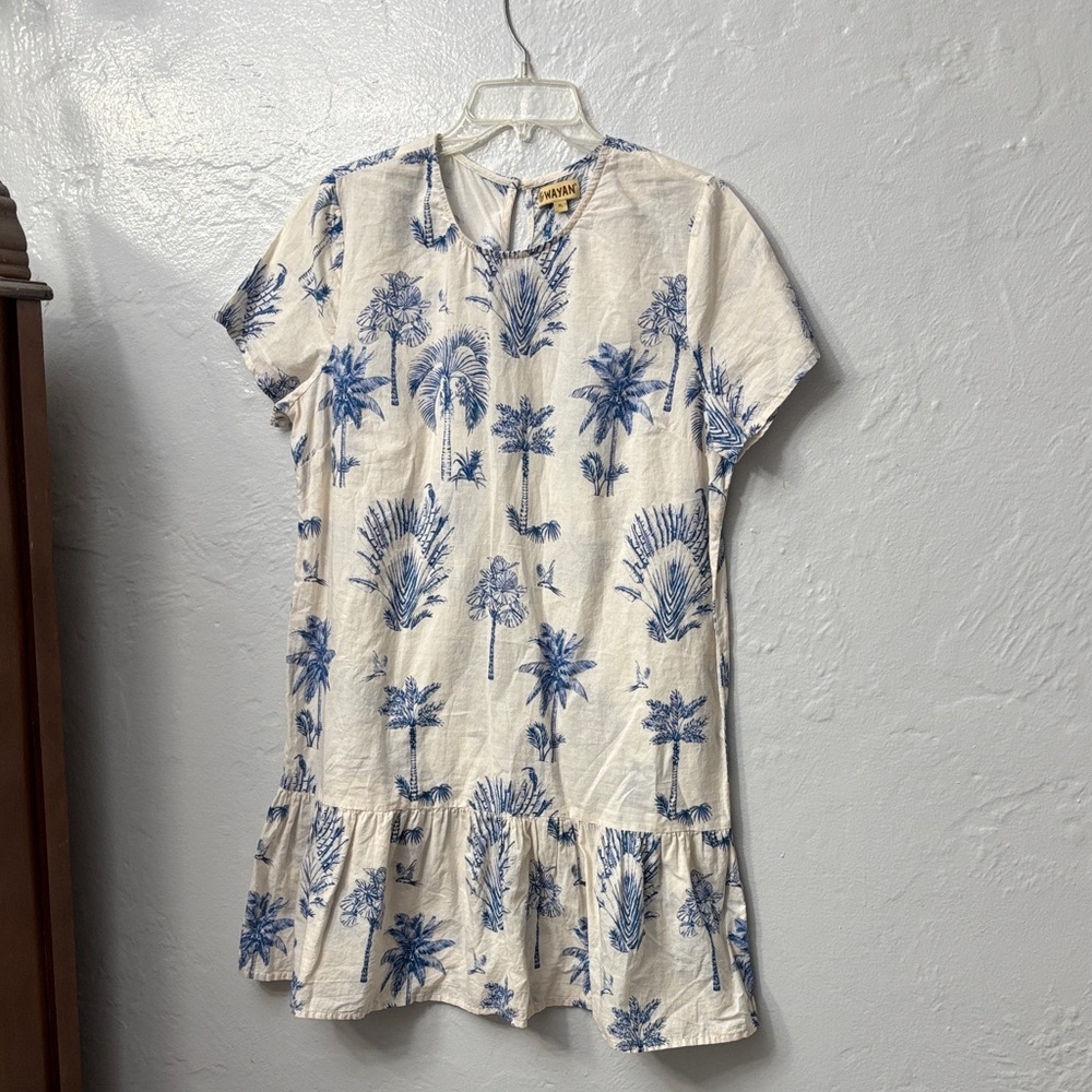 Elegant Cream and Blue Floral Tunic